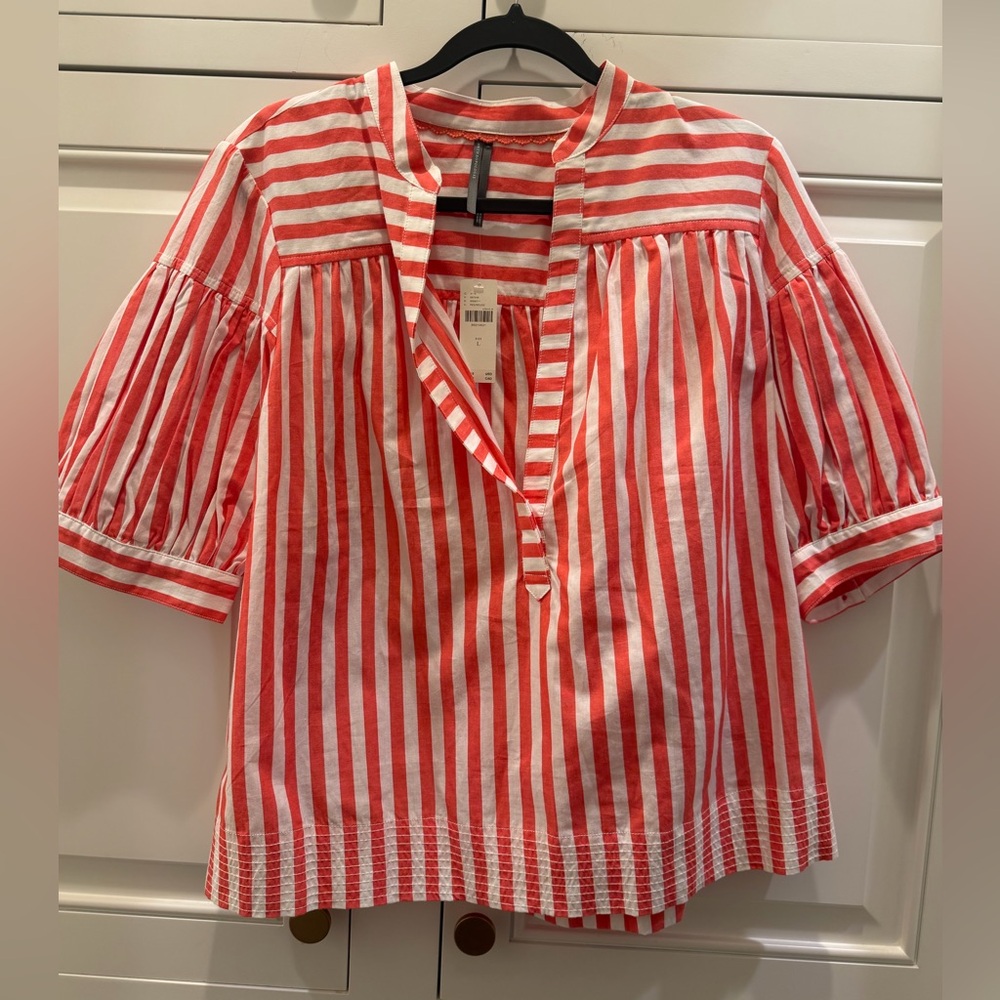 Orange and White Striped Women's Top NEVER BEEN WORN